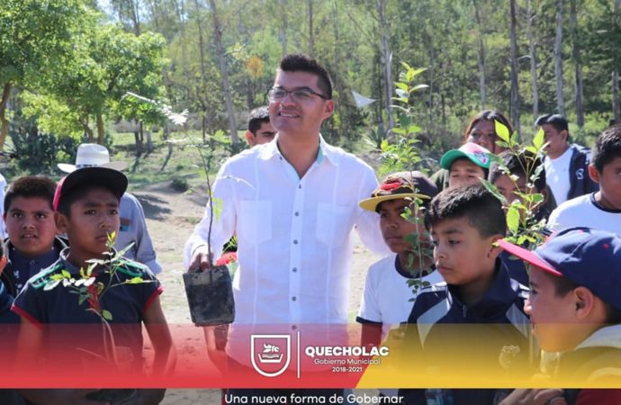 Alejandro Martínez F. Reforesta con más de 300 árboles en «la Excavación» de Quecholac.