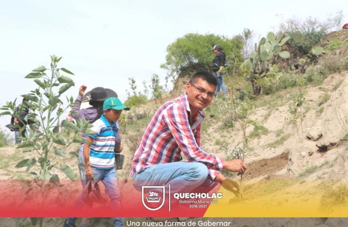José Alejandro Martínez Fuentes Reforesta «la cruz blanca» en Palmarito Tochapan.